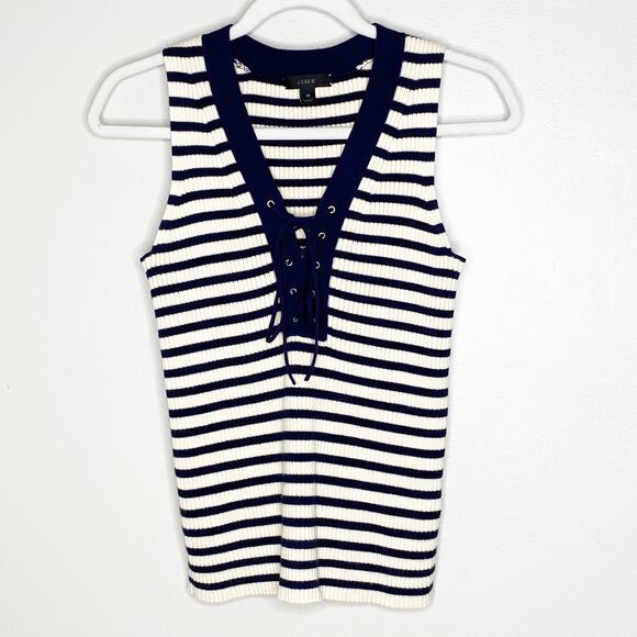 J crew Navy and Cream Striped Lace Up Sweater Tank XS - Picture 2 of 8